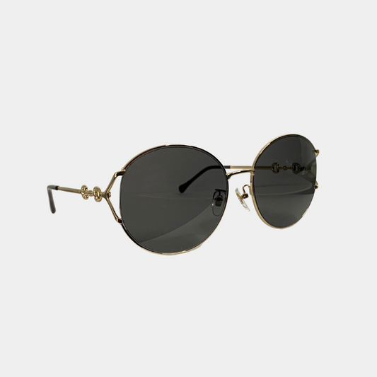 Gucci Circular Sunglasses w/ Side Detail - Grey/Gold