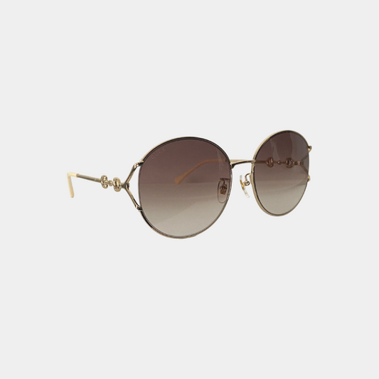 Gucci Circular Sunglasses w/ Side Detail - Brown/Gold