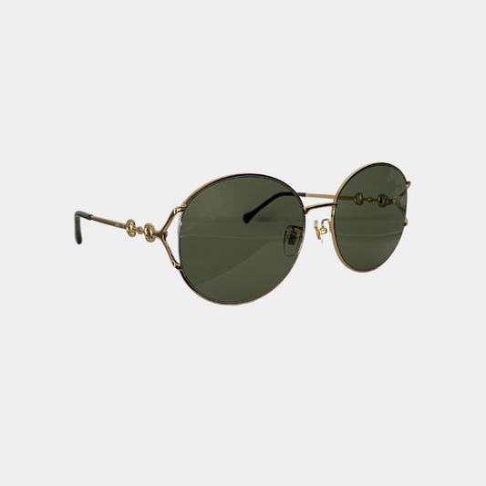 Gucci Circular Sunglasses w/ Side Detail - Green/Gold